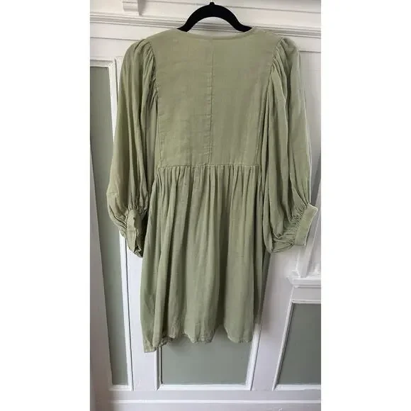 Daughters of India Women's Kyra Mini Dress Jade Size Medium Solid Gauze - Picture 8 of 10